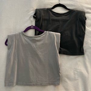 2 Zara cropped shoulder pad tanks shades of grey size small